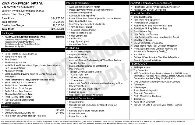 Used 2024 Volkswagen Jetta SE w/ Panoramic Sunroof Package FWD image 37