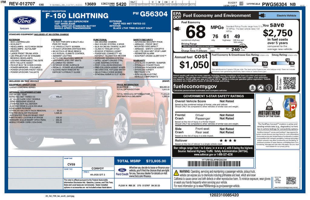 Used 2023 Ford F150 Lightning Lariat w/ Tow Technology Package AWD/4WD image 2