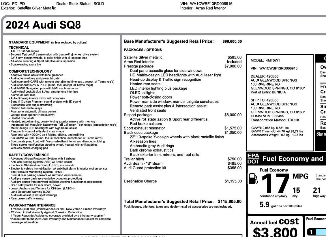 Used 2024 Audi SQ8 Prestige w/ Prestige Package AWD/4WD image 3