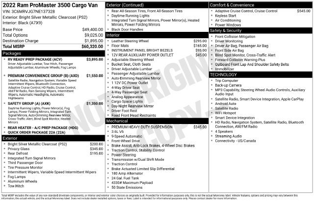 Used 2022 RAM ProMaster 3500 w/ RV Ready Prep Package FWD image 33