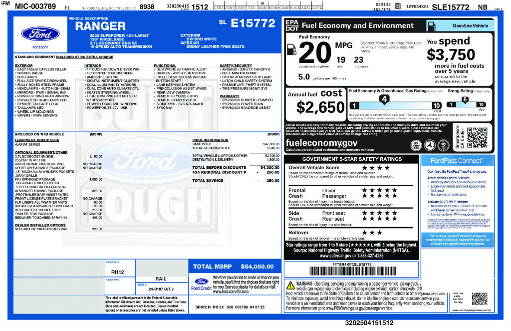 Used 2025 Ford Ranger Lariat w/ FX4 Off-Road Package AWD/4WD image 10