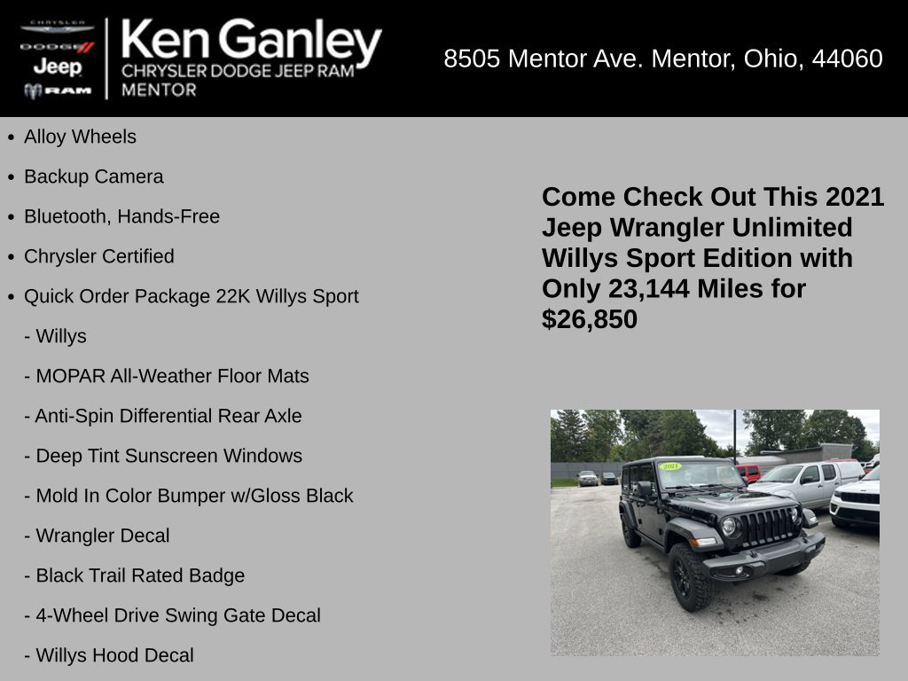 Certified 2021 Jeep Wrangler Unlimited Sport AWD/4WD image 5