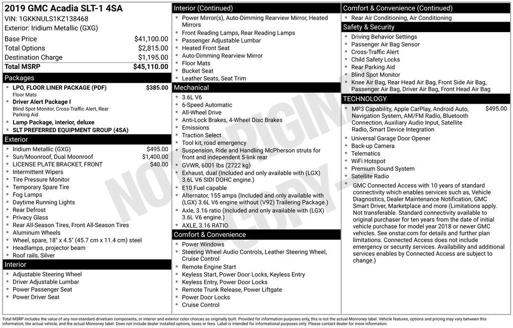 Certified 2019 GMC Acadia SLT w/ LPO, Floor Liner Package AWD/4WD image 47