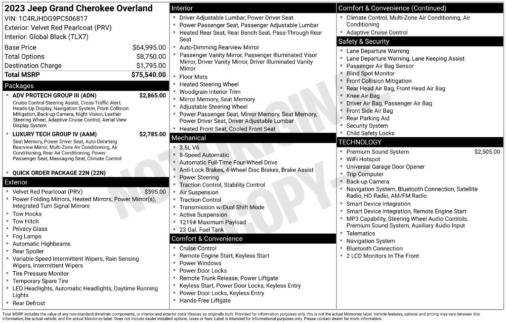 Certified 2023 Jeep Grand Cherokee Overland w/ Adv Protech Group III AWD/4WD image 41