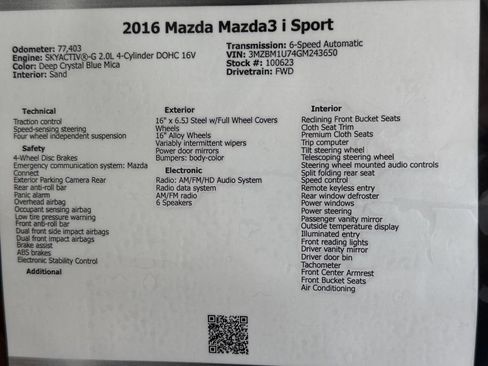 Used 2016 MAZDA MAZDA3 i Sport w/ Preferred Equipment Package FWD image 49