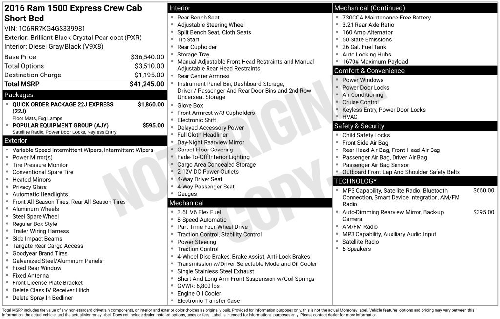 Used 2016 RAM 1500 Express AWD/4WD image 1