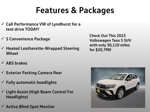 Used 2023 Volkswagen Taos S w/ IQ Drive S Package AWD/4WD image 4