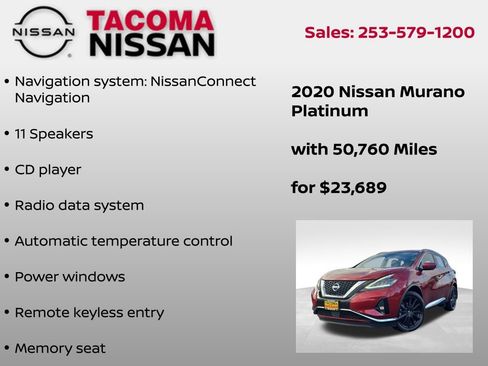 Used 2020 Nissan Murano Platinum w/ Cargo Package image 18