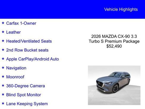 Used 2026 MAZDA CX-90 3.3 Turbo S w/ Premium Plus AWD/4WD image 2