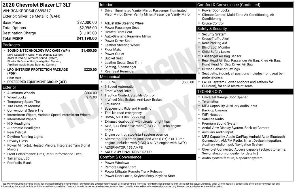 Used 2020 Chevrolet Blazer LT w/ Sound & Technology Package FWD image 7