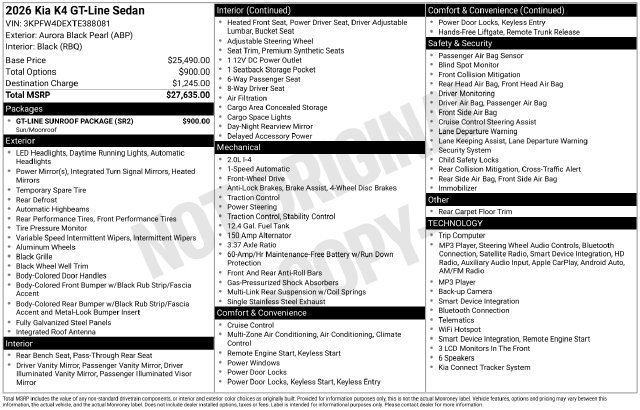 New 2026 Kia K4 GT-Line w/ GT-Line Sunroof Package FWD image 31