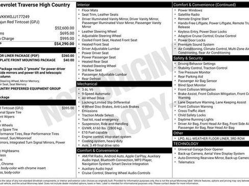 Used 2018 Chevrolet Traverse High Country w/ LPO, Floor Liner Package image 20