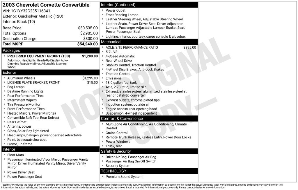 Used 2003 Chevrolet Corvette Convertible w/ Preferred Equipment Group1 RWD image 2