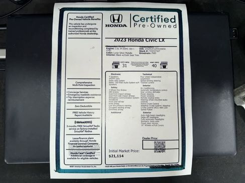 Certified 2023 Honda Civic LX image 13