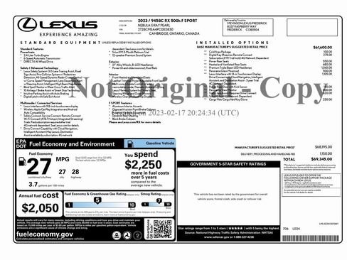 Used 2023 Lexus RX 500h F Sport w/ Accessory Package (Z1) image 2