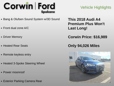 Used 2018 Audi A4 2.0T Premium Plus w/ Premium Plus Package AWD/4WD image 6