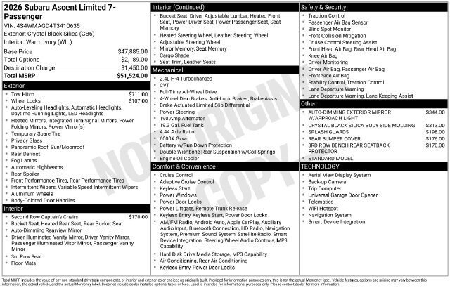 Certified 2026 Subaru Ascent Limited AWD/4WD image 36