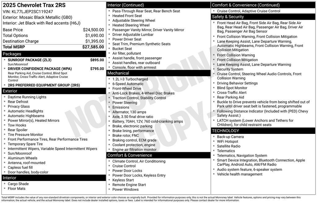 Used 2025 Chevrolet Trax RS w/ Sunroof Package FWD image 6