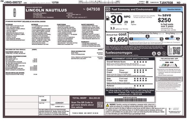 New 2026 Lincoln Nautilus Premier w/ Jet Appearance Package AWD/4WD image 60