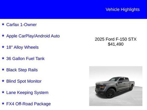 Certified 2025 Ford F150 STX w/ Equipment Group 201A FX4 AWD/4WD image 3