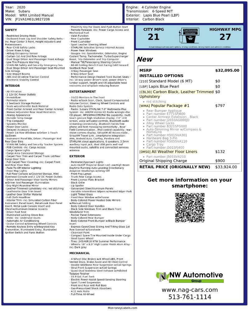 Used 2020 Subaru WRX Limited w/ Popular Package #1 AWD/4WD image 2