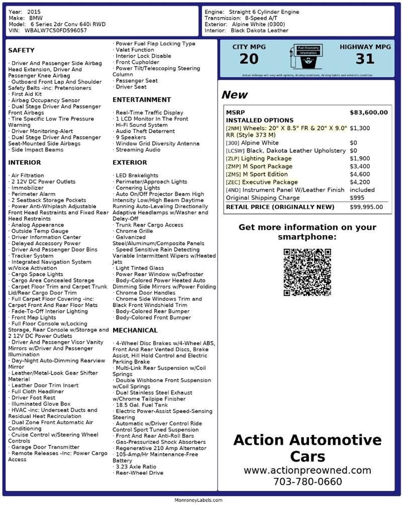 Used 2015 BMW 640i Convertible RWD image 2