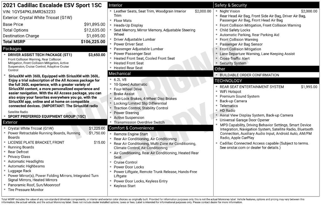 Used 2021 Cadillac Escalade ESV Sport w/ Driver Assist Tech Package AWD/4WD image 34