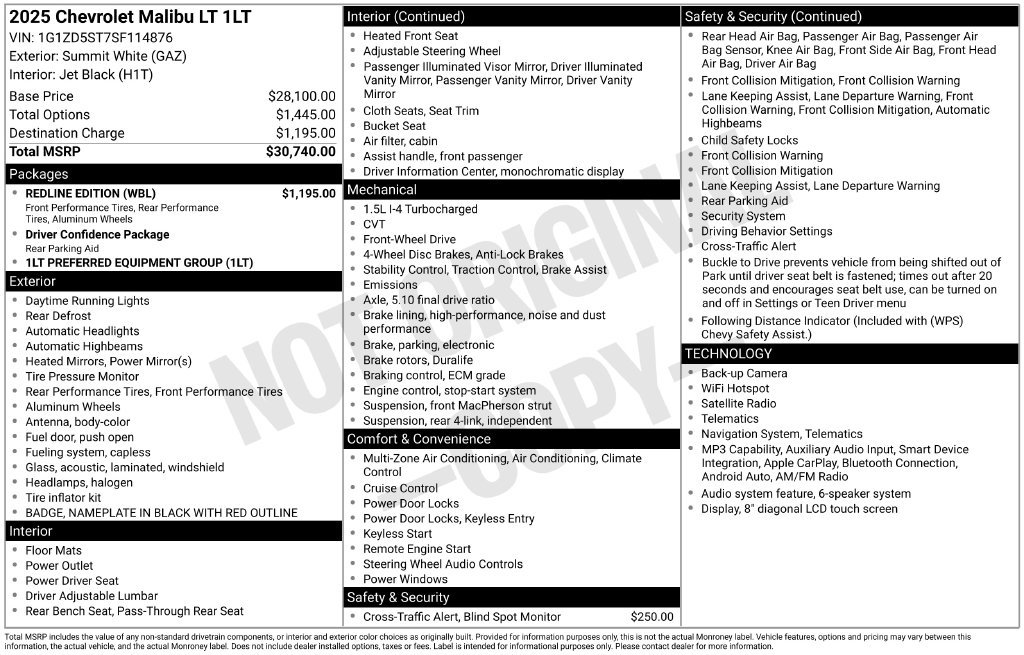 Certified 2025 Chevrolet Malibu LT w/ Redline Edition FWD image 11