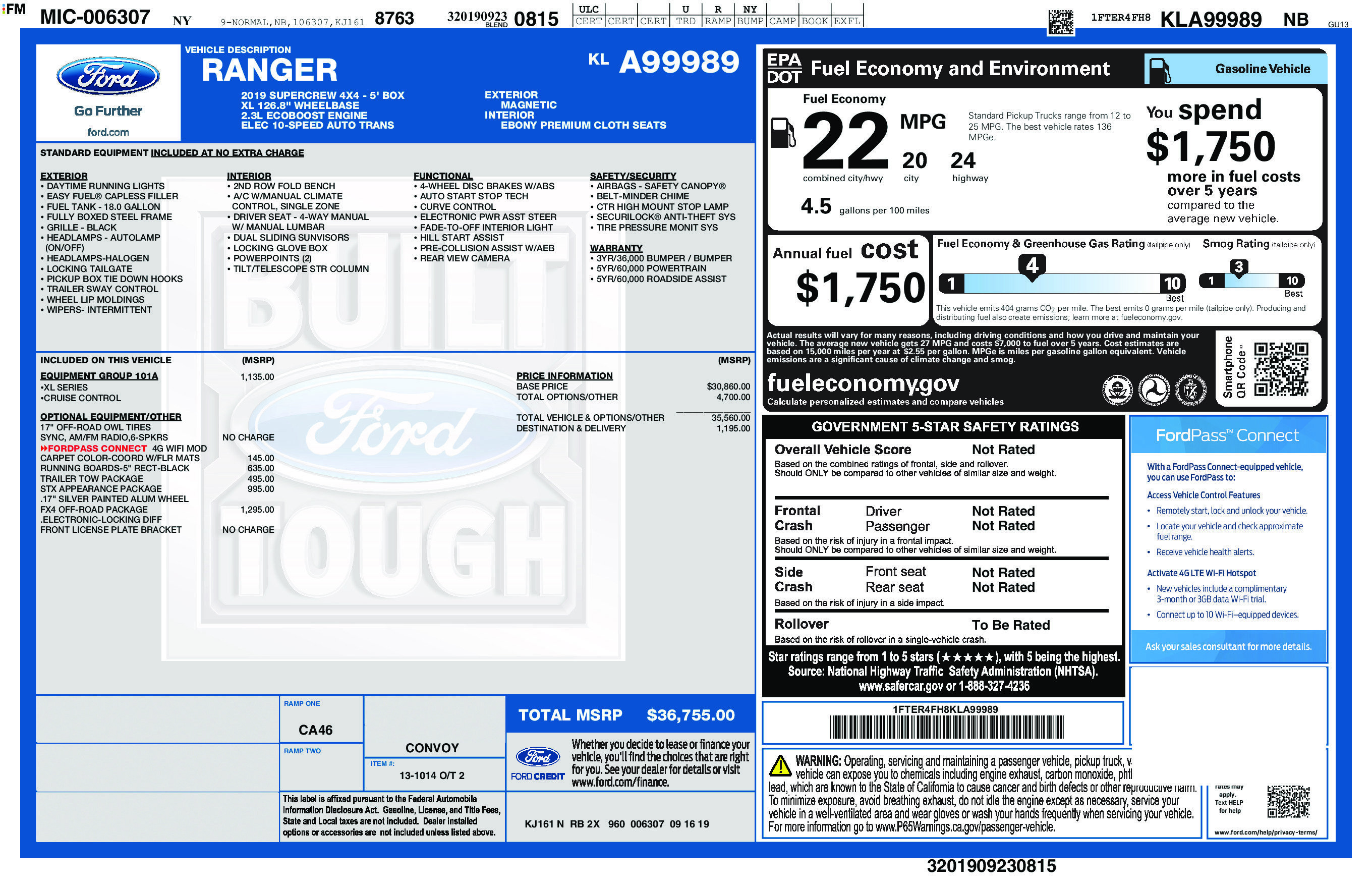 Used 2019 Ford Ranger XL w/ FX4 Off-Road Package AWD/4WD image 4