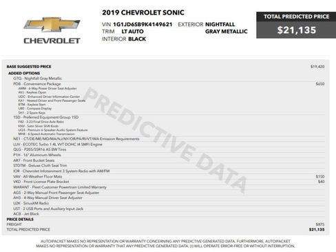 Used 2019 Chevrolet Sonic LT w/ Convenience Package FWD image 2