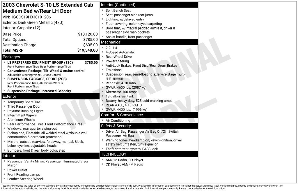 Used 2003 Chevrolet S10 Pickup LS w/ LS Preferred Equipment Group RWD image 2