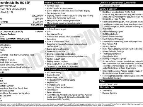 Certified 2024 Chevrolet Malibu RS w/ LPO, Floor Liner Package image 6