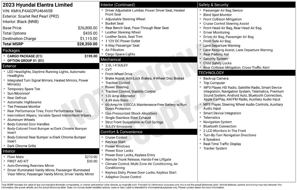 Used 2023 Hyundai Elantra Limited w/ Cargo Package FWD image 35