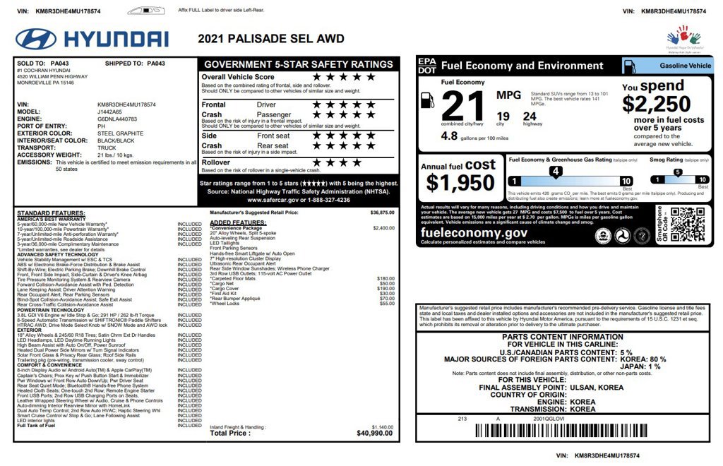 Used 2021 Hyundai Palisade SEL w/ Convenience Package AWD/4WD image 6