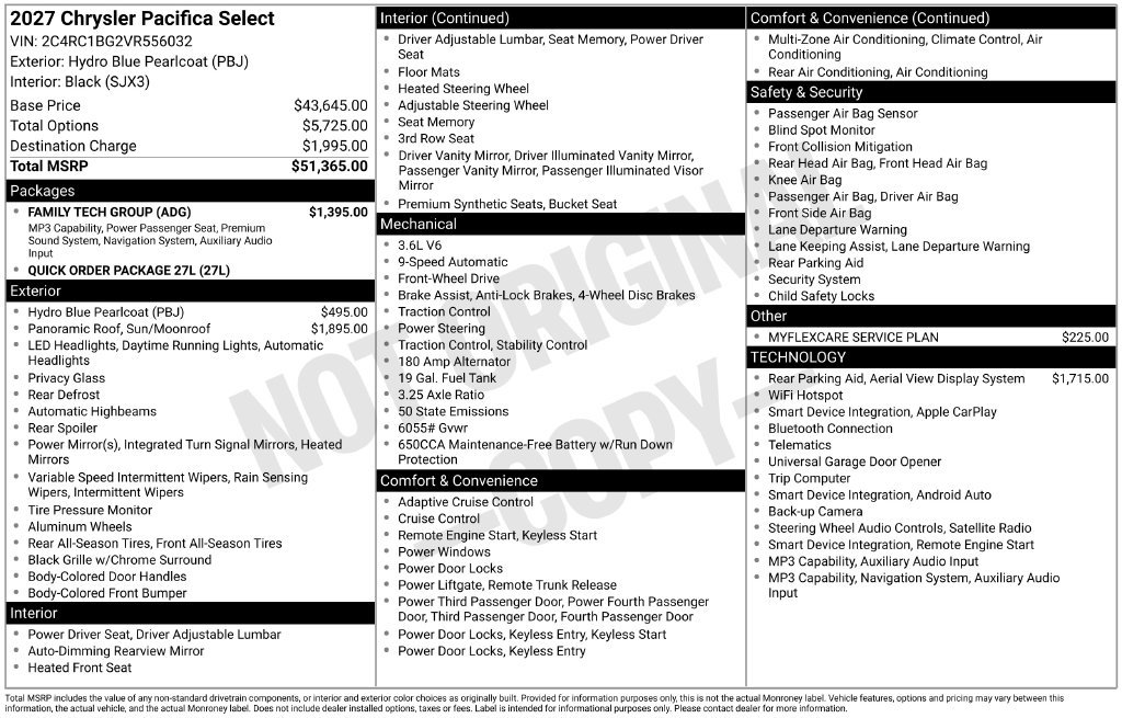 New 2027 Chrysler Pacifica Select w/ Family Tech Group FWD image 7