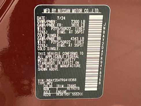 Used 2024 Nissan Armada Platinum w/ Captain's Chairs Package image 92