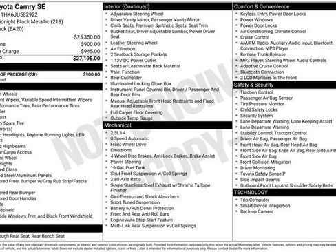 Used 2018 Toyota Camry SE w/ Moonroof Package image 23