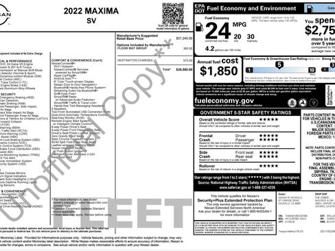 Used 2022 Nissan Maxima SV w/ Floor Mat Group FWD image 2