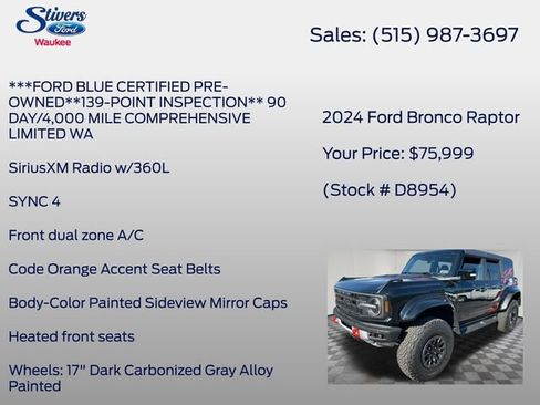 Used 2024 Ford Bronco Raptor AWD/4WD image 16