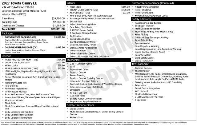 New 2027 Toyota Camry LE w/ Convenience Package FWD image 34