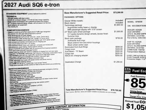 New 2027 Audi SQ6 e-tron Premium Plus AWD/4WD image 30