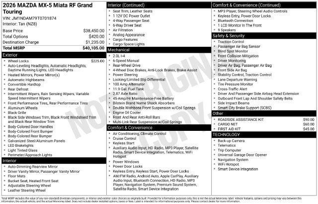 Certified 2026 MAZDA MX-5 Miata RF Grand Touring RWD image 14