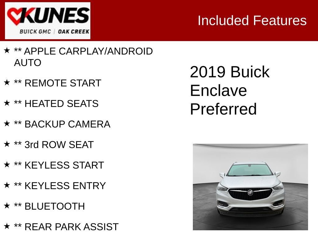 Used 2019 Buick Enclave Preferred w/ LPO, Cargo Package FWD image 2