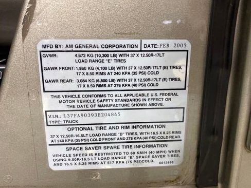 Used 2003 HUMMER H1 4-Door Open Top image 27