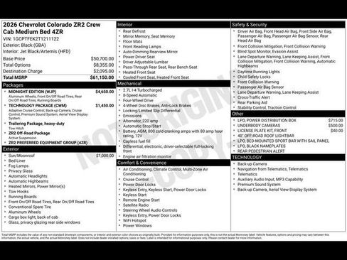 New 2026 Chevrolet Colorado ZR2 w/ Midnight Edition image 19