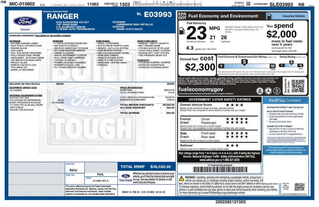 Used 2025 Ford Ranger XLT w/ Trailer Tow Package RWD image 16