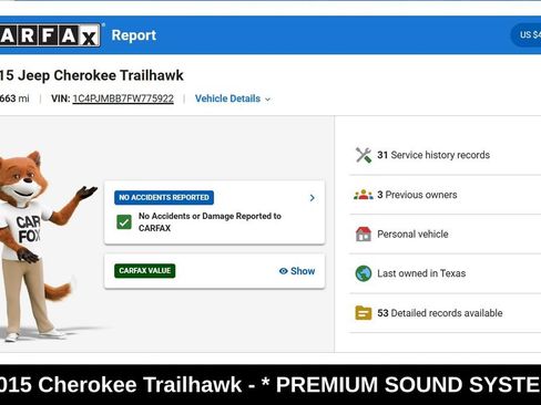 Used 2015 Jeep Cherokee Trailhawk w/ Comfort/Convenience Group AWD/4WD image 9
