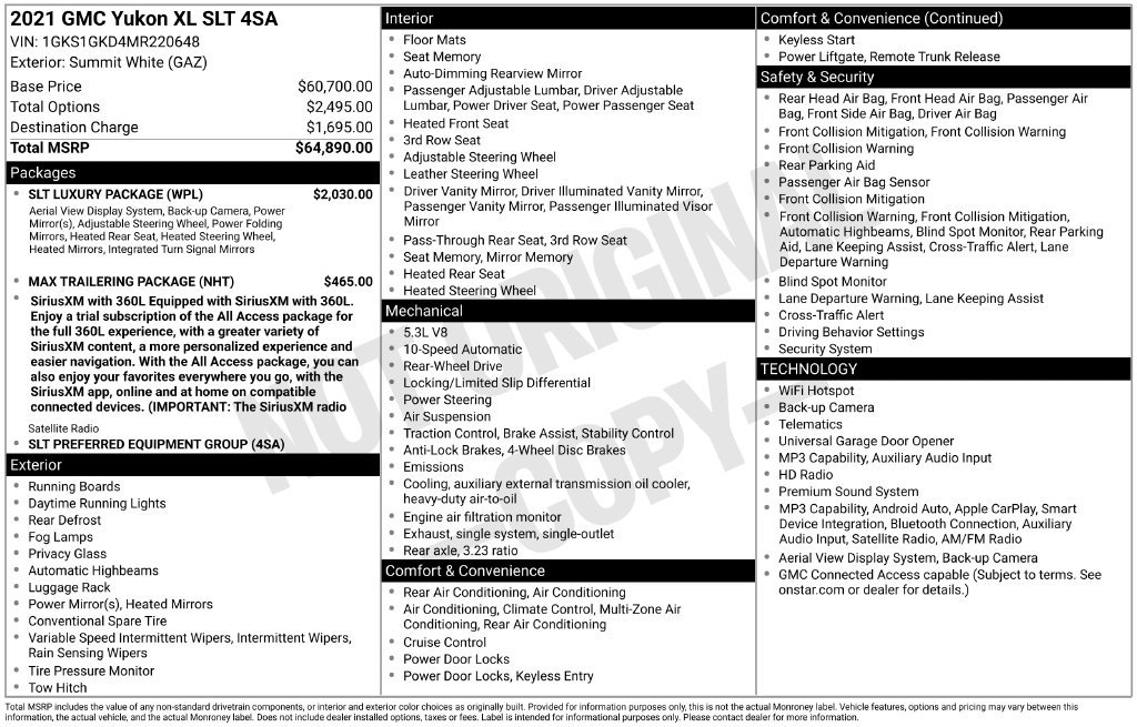 Used 2021 GMC Yukon XL SLT w/ SLT Luxury Package RWD image 3