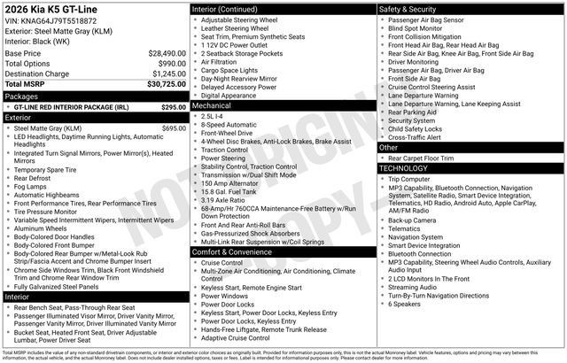New 2026 Kia K5 GT-Line w/ GT-Line Red Interior Package FWD image 29
