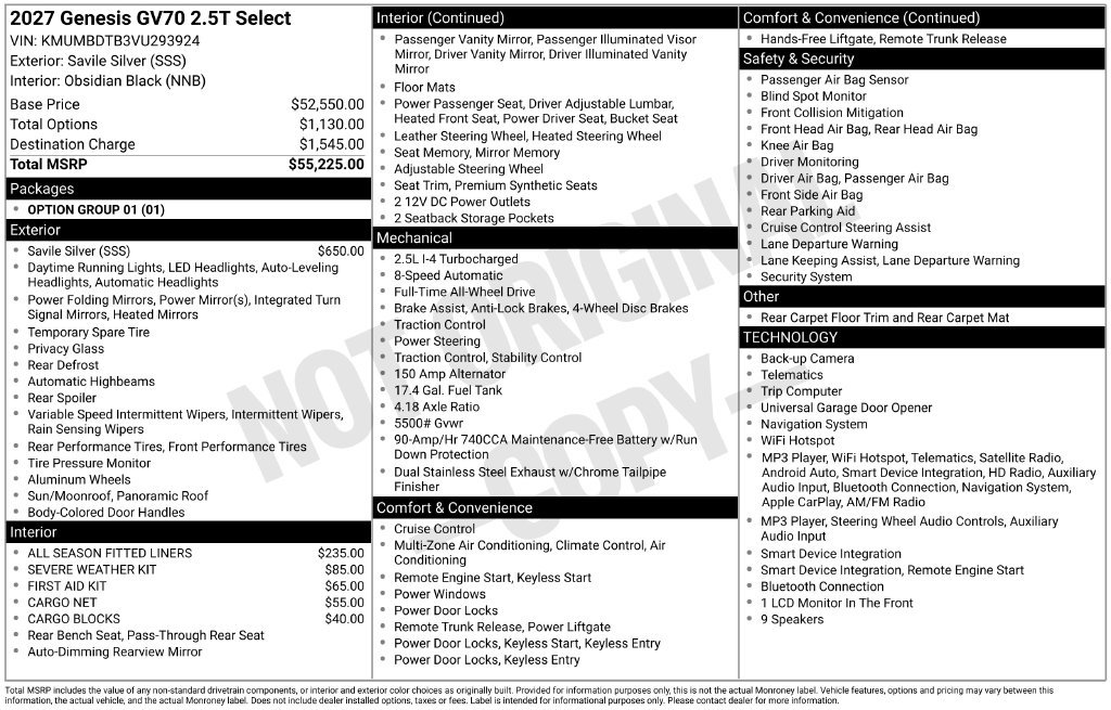 New 2027 Genesis GV70 2.5T Select AWD/4WD image 4